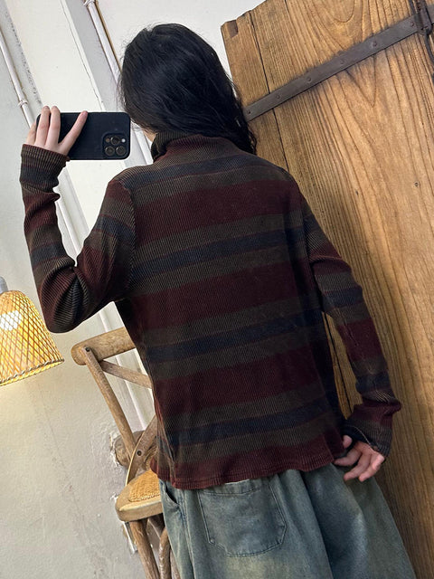 Kvinder Casual Autumn Colorblock Stripe O-hals bomuldsweatshirt