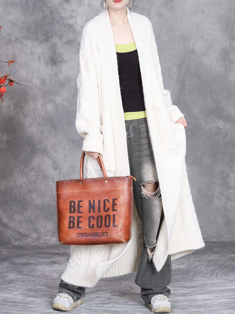 Women Autumn Artsy Solid V-Neck Knit Cardigan Coat