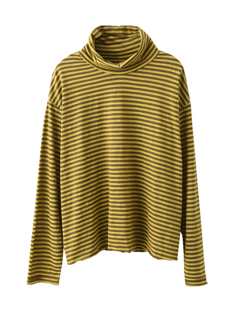 Kvinder Retro Autumn Stripe O-Neck Bomuldsbluse