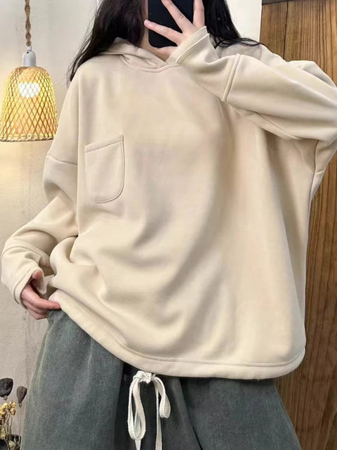 Women Autumn Casual Solid Hooded Strap Sweatshirt