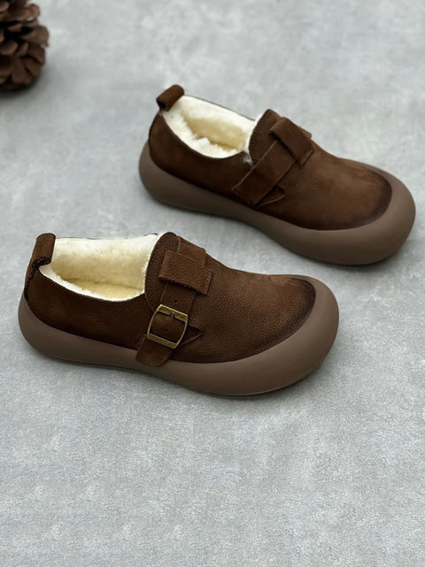 Women Winter Leather Warm Fleece-lined Flat Shoes