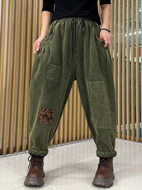 Women Autumn Casual Patch Spliced Harem Pants