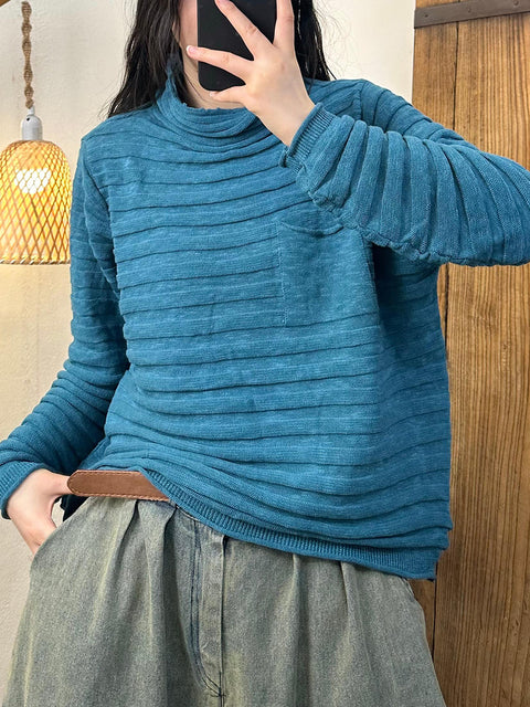 Kvinder Casual Autumn Colorblock Stripe O-hals bomuldsweatshirt