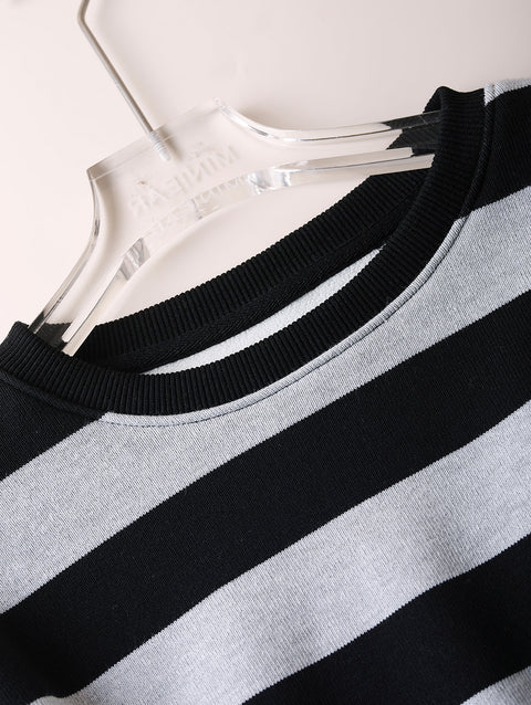 Kvinder Retro Autumn Stripe O-Neck Bomuldsbluse