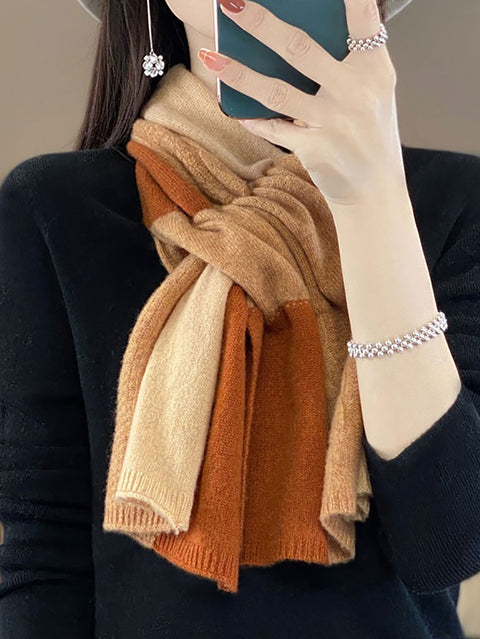 Women Warm Wool Winter Colorblock Knit Scarf