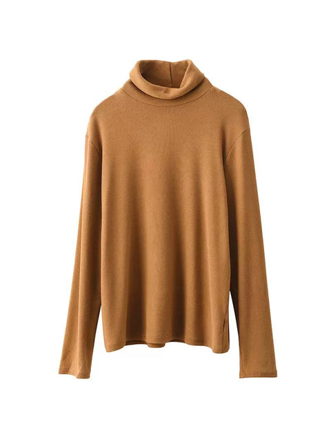 Women Casual Autumn Solid Turtleneck Botton Blouse