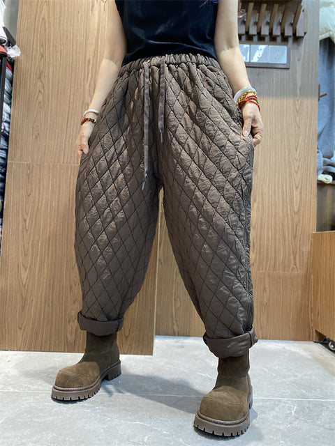 Women Winter Casual Rhomboid Thick Harem Pants