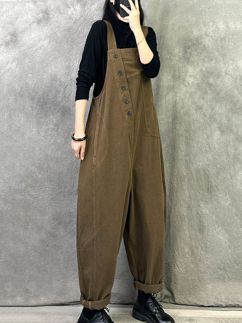 Kvinder Vintage Solid Corduroy Løse Jumpsuits