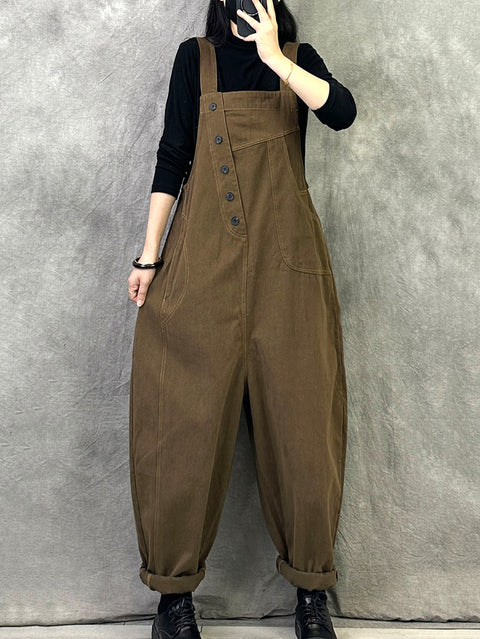 Kvinder Vintage Solid Corduroy Løse Jumpsuits