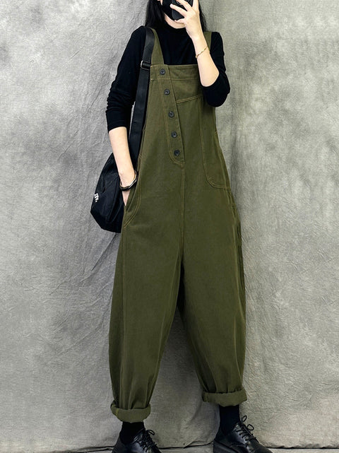 Kvinder Vintage Solid Corduroy Løse Jumpsuits