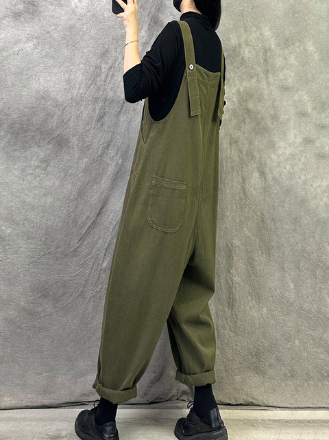 Kvinder Vintage Solid Corduroy Løse Jumpsuits