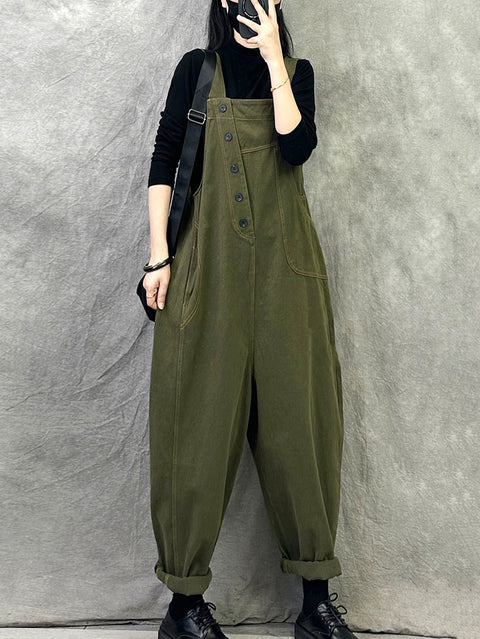 Kvinder Vintage Solid Corduroy Løse Jumpsuits