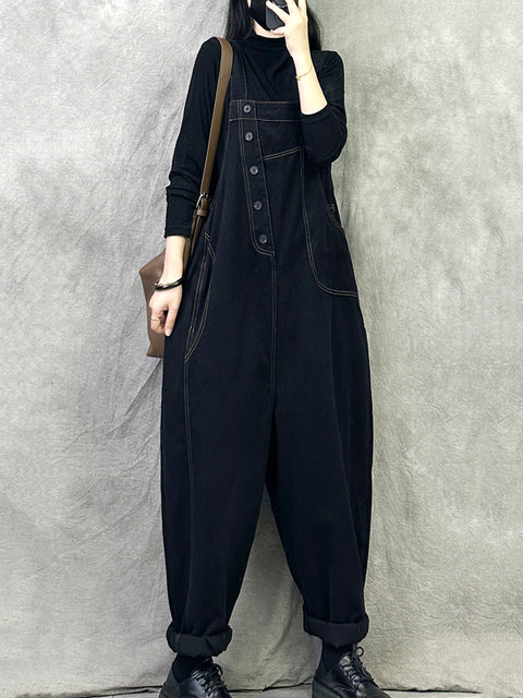 Kvinder Vintage Solid Corduroy Løse Jumpsuits