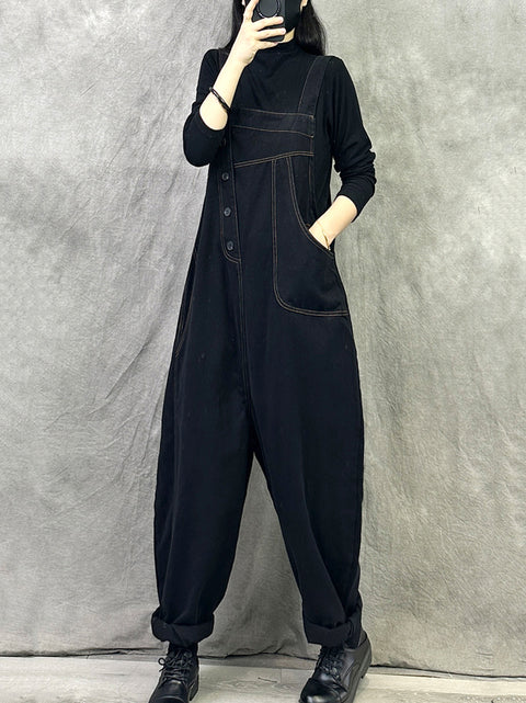 Kvinder Vintage Solid Corduroy Løse Jumpsuits