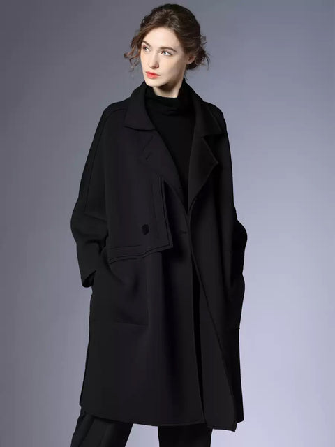 Kvinder Efterår Mode Solid Buttoned Coat