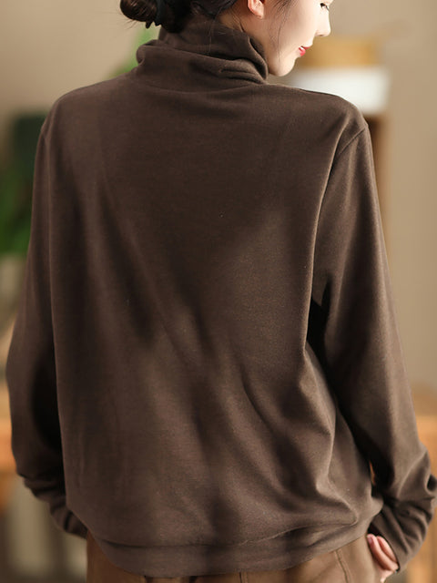 Women Autumn Solid Warm Turtleneck Shirt