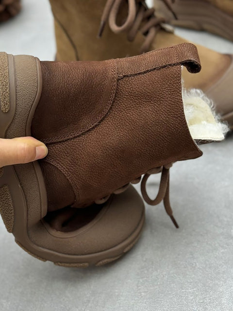 Women Winter Leather Fleece-lined Martin Boots