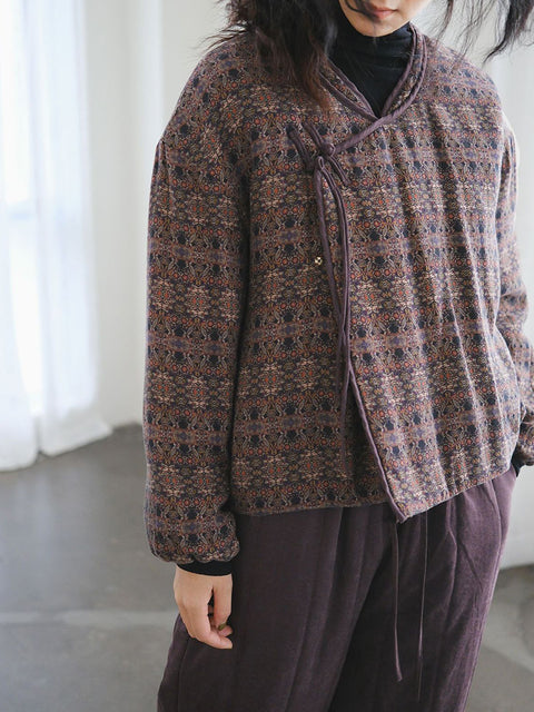 Kvinder Vintage Autumn Flower Button-up bomuldsfrakke