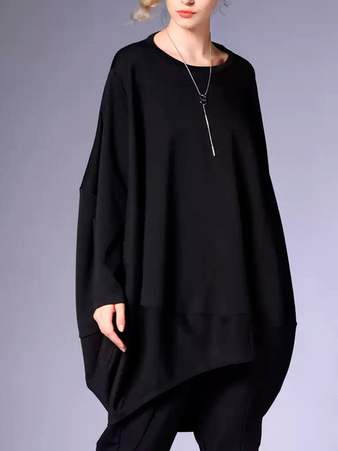 Plus Size Women Winter Casual Solid Long Sleeve O-Neck Dress