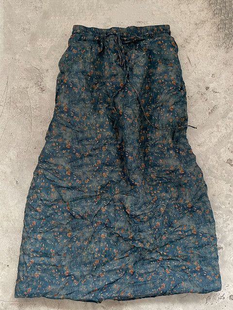 Women Autumn Vintage Floral Linen Straight Skirt