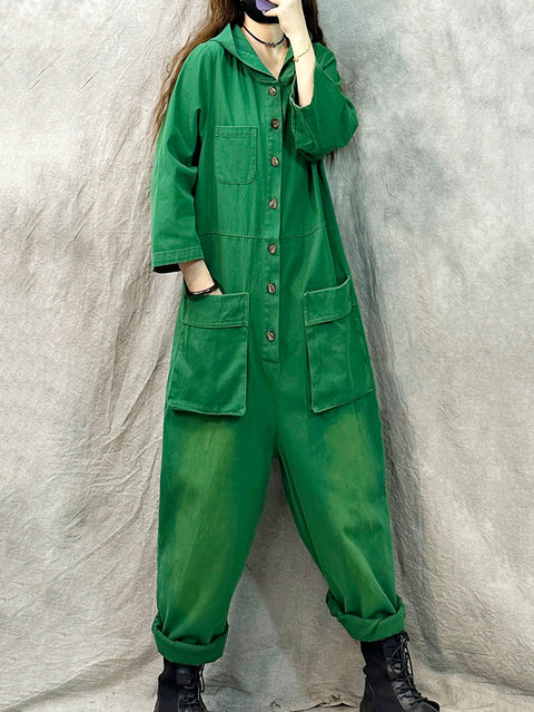 Kvinder Vintage Solid Corduroy Løse Jumpsuits