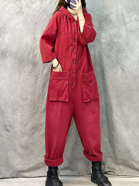 Kvinder Vintage Solid Corduroy Løse Jumpsuits