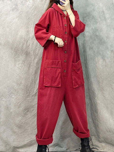 Kvinder Vintage Solid Corduroy Løse Jumpsuits