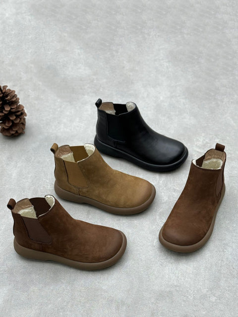 Women Winter Leather Fleece-lined Flat Ankle Boots