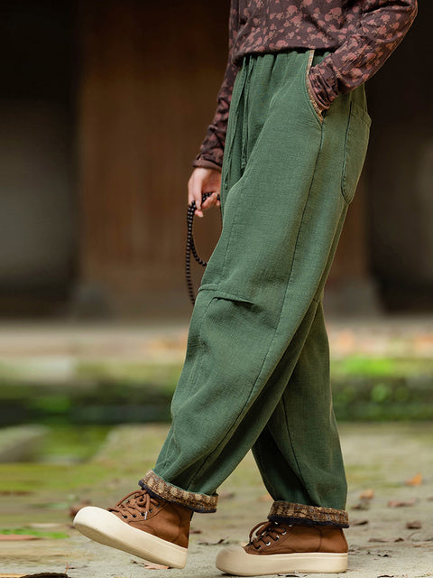 Women Winter Retro Solid Spliced Padded Harem Pants