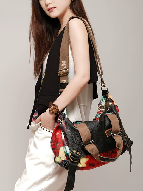 Women Retro Leather Flower Crossbody Bag Shoulde Bag