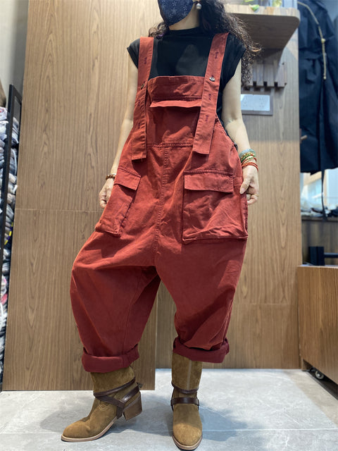 Kvinder Vintage Solid Løse Jumpsuits i bomuld