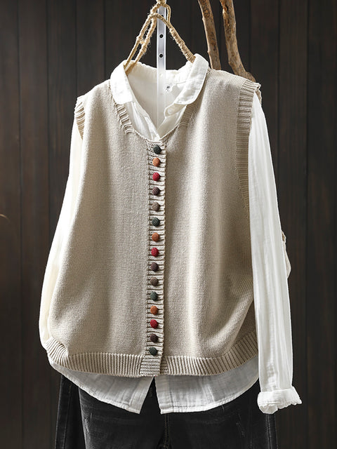 Kvinder Casual Autumn Uld V-hals Kabel Strik Vest