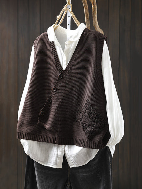 Kvinder Casual Autumn Uld V-hals Kabel Strik Vest