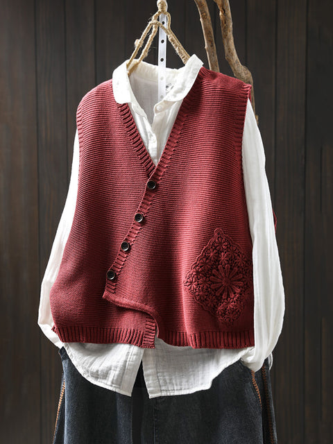 Kvinder Casual Autumn Uld V-hals Kabel Strik Vest