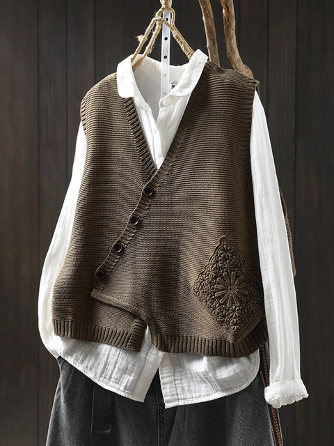 Kvinder Casual Autumn Uld V-hals Kabel Strik Vest