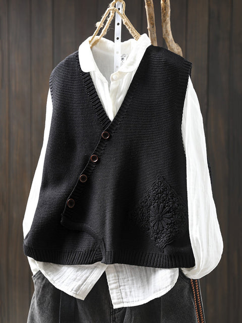 Kvinder Casual Autumn Uld V-hals Kabel Strik Vest