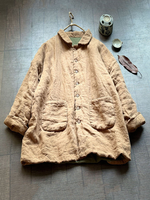 Women Vintage Autumn Solid Padded Coat