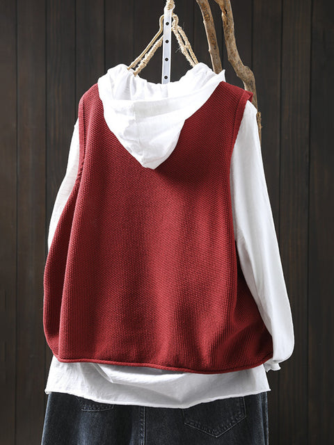 Women Winter Flower O-Neck Knit Vest