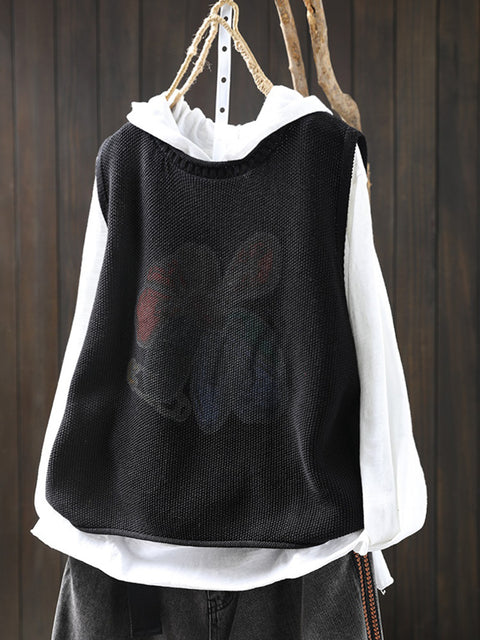 Women Winter Flower O-Neck Knit Vest