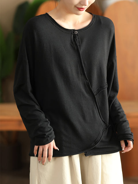 Women Casual Spring O-Neck Spliced Shirt