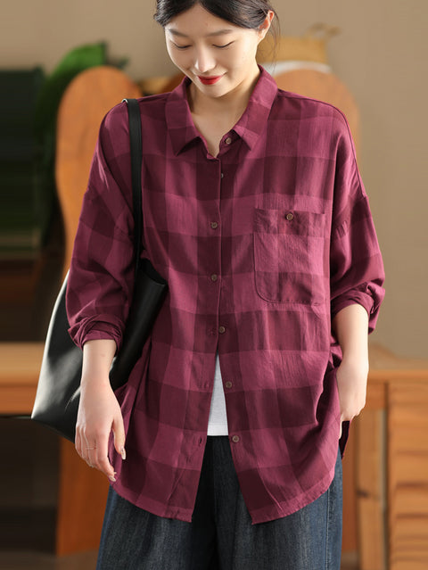 Women Autumn Artsy Plaid Shirt