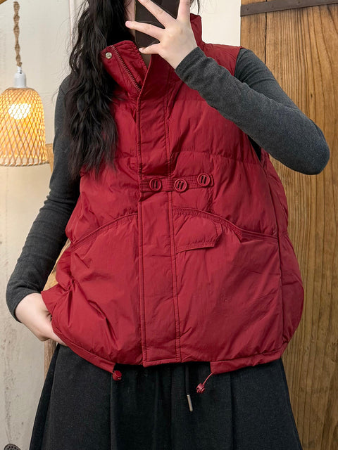 Women Winter Casual Stand Collar Vest Down Coat