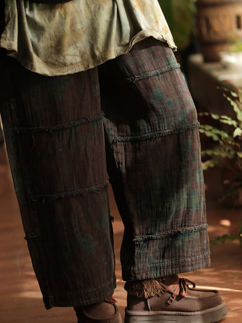 Women Autumn Retro Raw-edge Wide-leg Pants