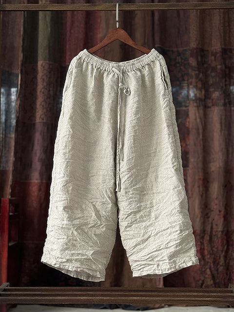 Women Spring Retro Linen Wide-leg Pants