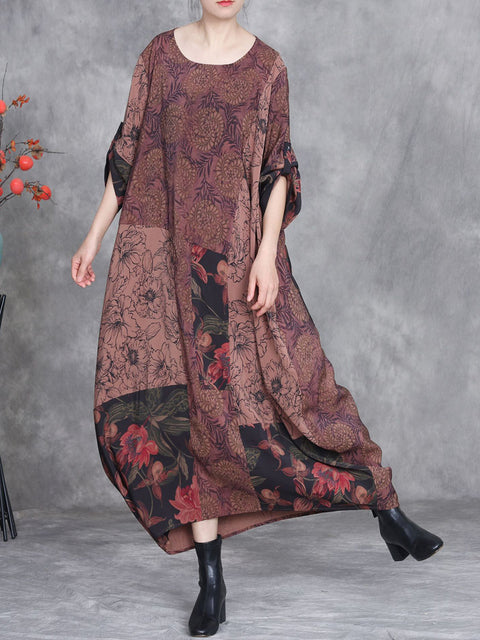 Women Spring Vintage Flower Patch Spliced Dress