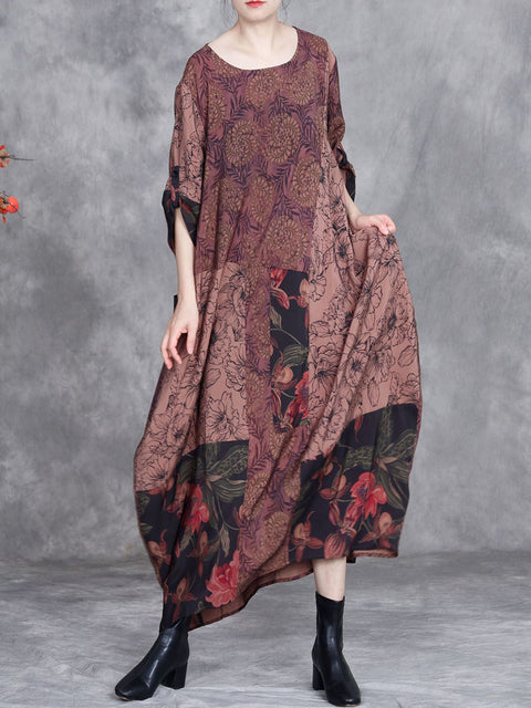 Women Spring Vintage Flower Patch Spliced Dress