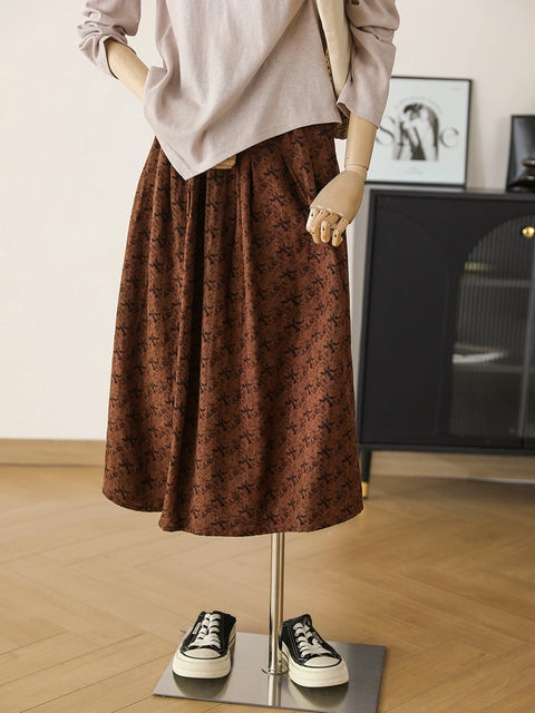 Women Spring Flower 100%Cotton A-Shape Skirt