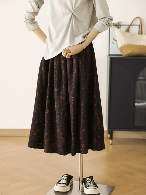 Women Spring Flower 100%Cotton A-Shape Skirt