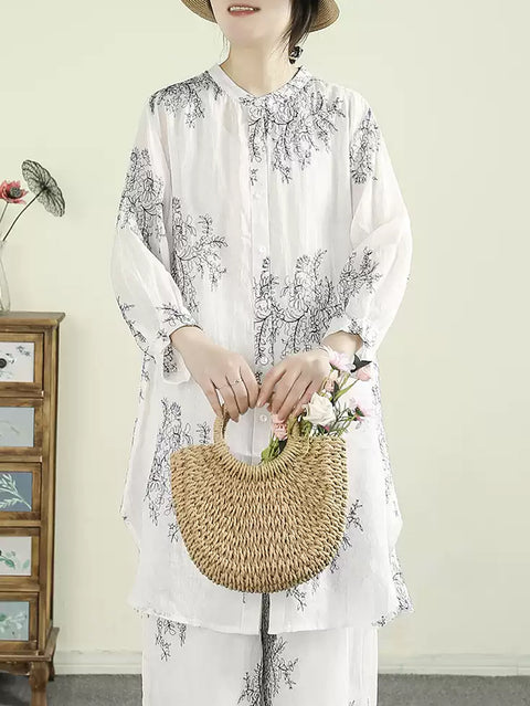 Kvinder Artsy Spring Flower Stand Collar Shirt