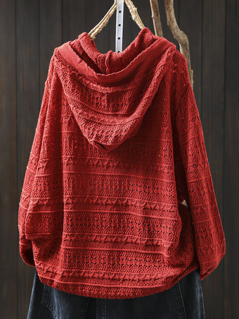 Women Spring Artsy Knit Cotton Hooded Shirt